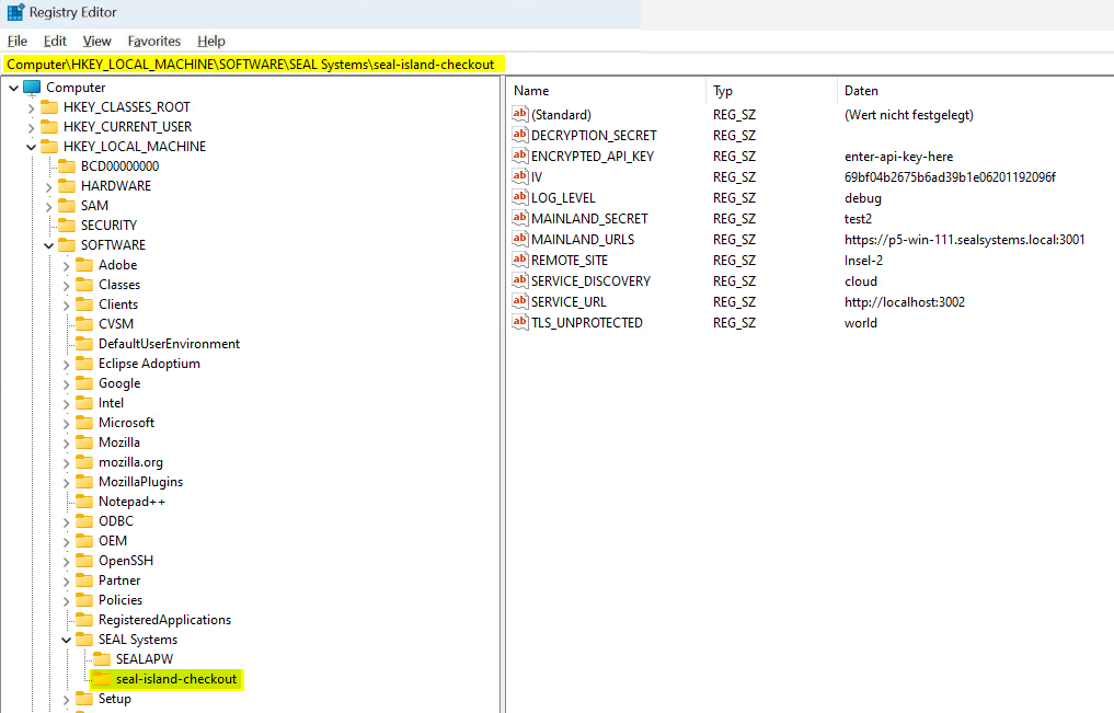 Registry entries for the seal-island-checkout service