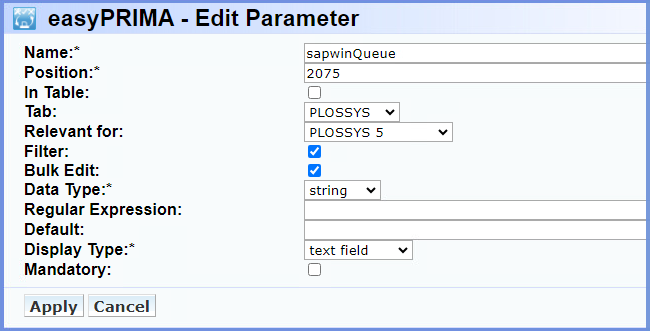 sapwinQueue Configuration in easyPRIMA